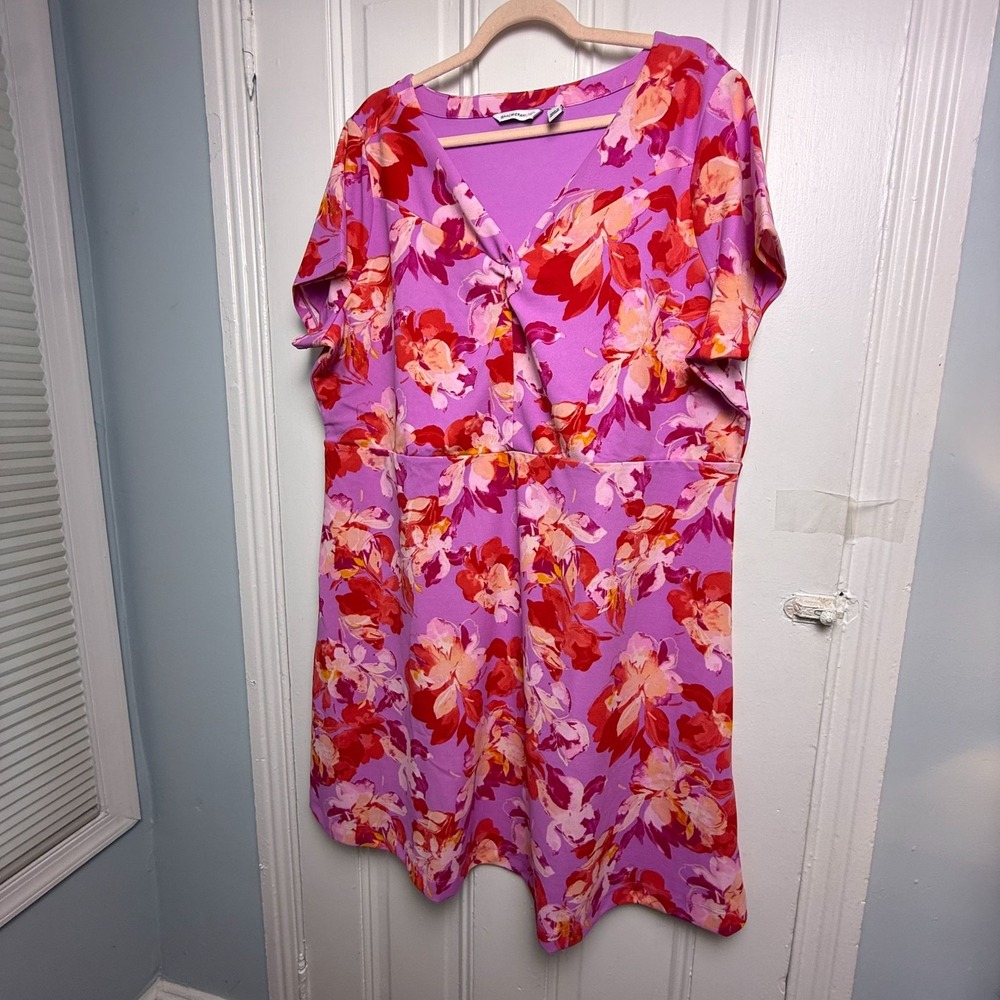 Isaac Mizrahi Live Floral Twist Front Dress Womens 2X Colorful Short Sleeve NWOT